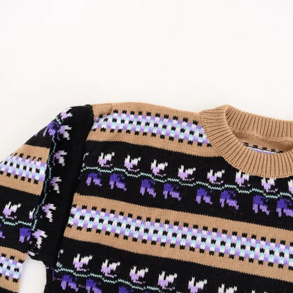 Vintage  Black & Tan with Purple Design Crewneck Sweater - Picture 11 of 11